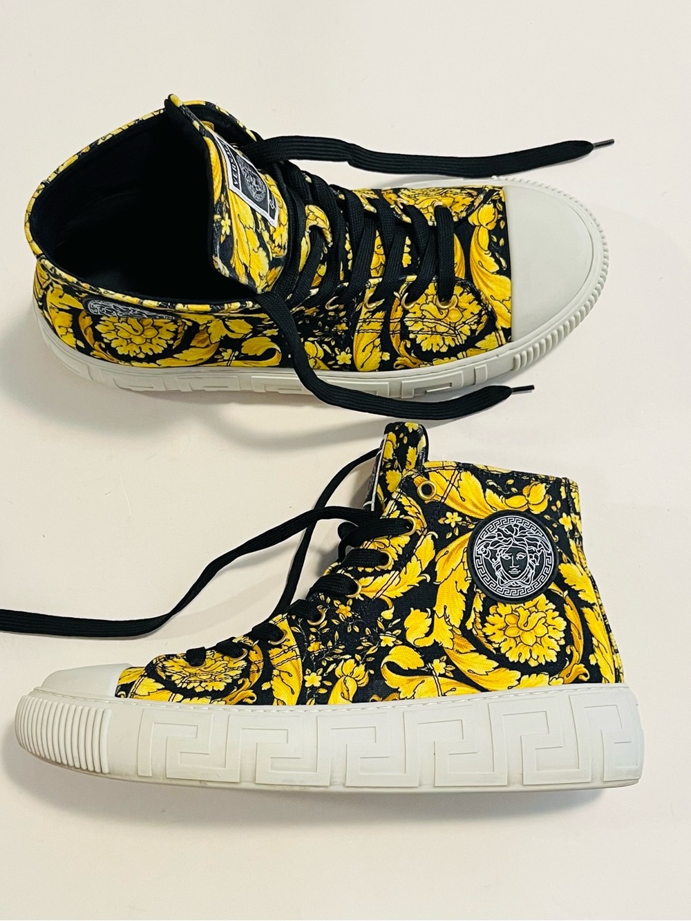 Versace Men’s Classic Barocco High Top Greca Yellow Sneakers Size 41